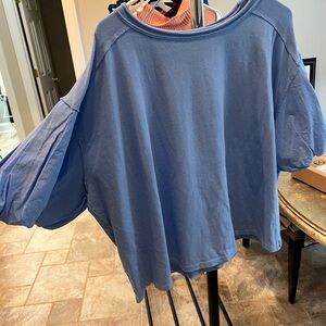 Free People Blue Blouse with Balloon Sleeves